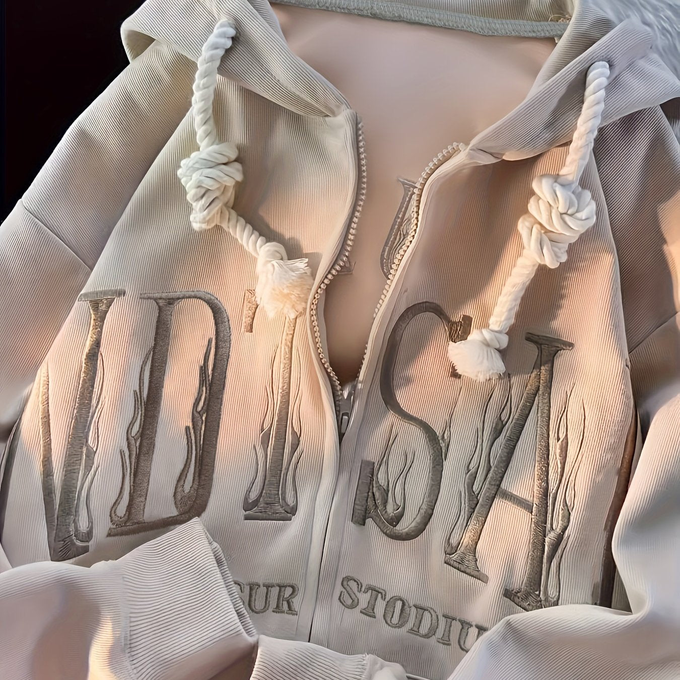 Womens Hooded Zip-up Drawstring Long Sleeve Casual Knit Jacket with Slant Pockets