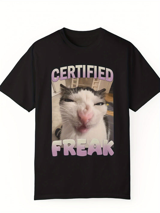 Women's Cat Graphic Tee - Casual Short Sleeve Crew Neck Top