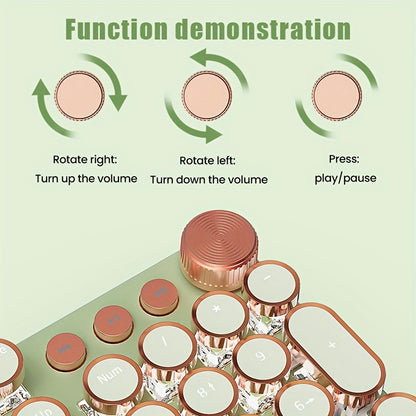 Typewriter Mechanical Gaming Keyboard, All-Metal Panel 104Keys Wired Retro Round Keycaps with LED Backlit USB Wired