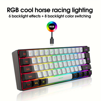 Wired Gaming Keyboard - Mini 61-Key, RGB Backlight, Suitable for PC/Mac