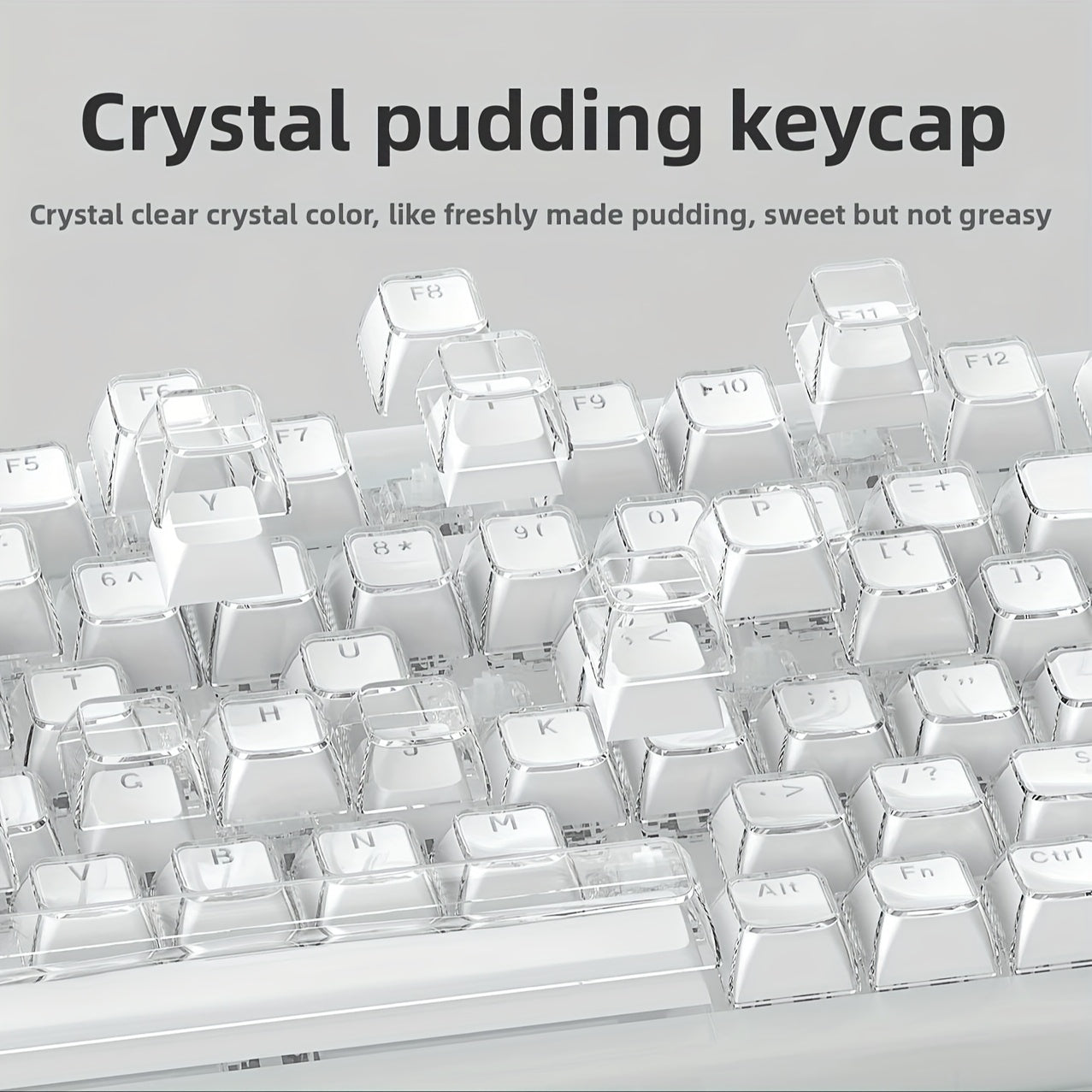 Crystal Keycaps Small Transparent Pudding Crystal Keycaps Engraved, Suitable for Mechanical Keyboards,