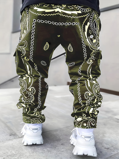 Mens Stylish Paisley Cargo Joggers - Comfortable Graphic Print