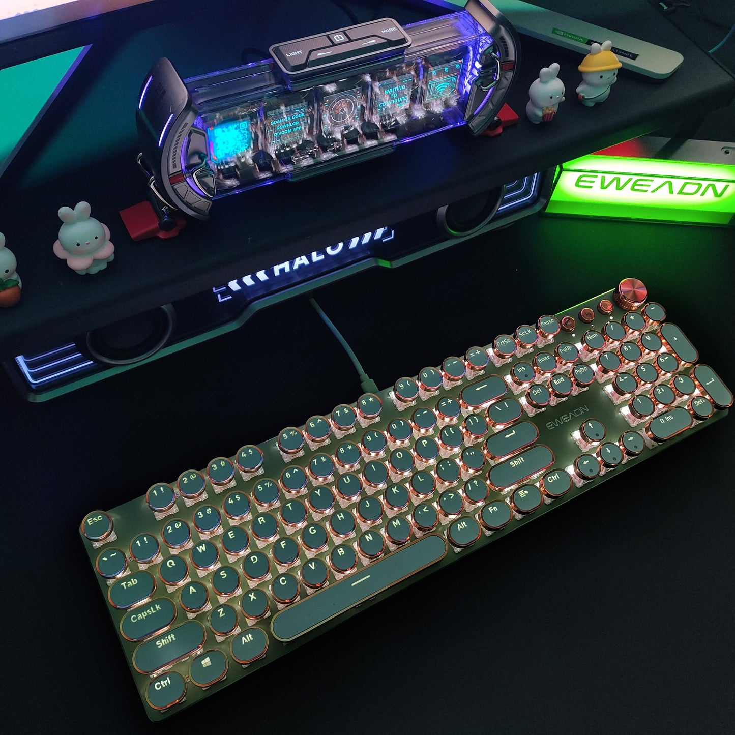Typewriter Mechanical Gaming Keyboard, All-Metal Panel 104Keys Wired Retro Round Keycaps with LED Backlit USB Wired