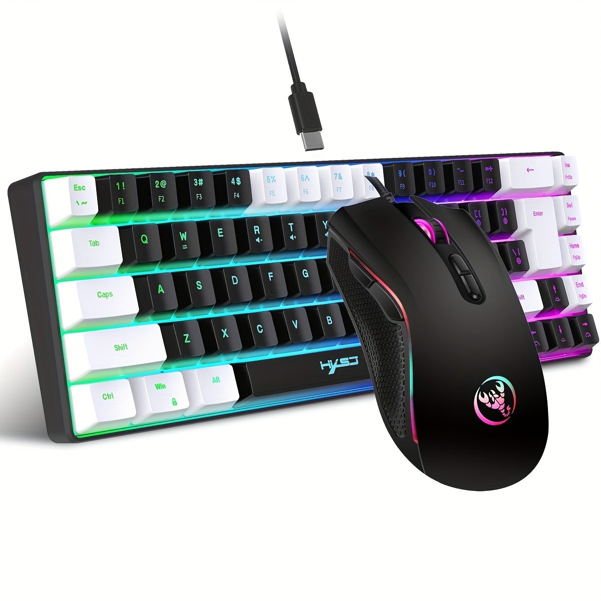 Wired Gaming Keyboard and Mouse Set, 68 Keys with RGB Backlight, Optical Mouse, USB Plug