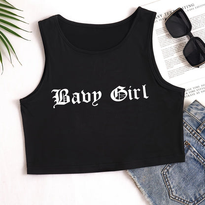 Letter Print Crop Tank Top, Y2K Sleeveless Tank Top For, Women's Clothing