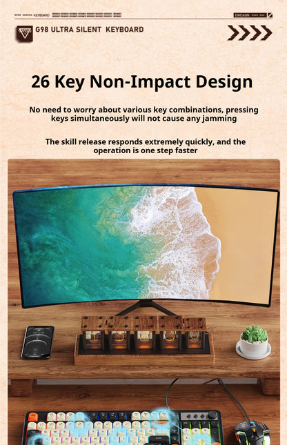 Wired Gaming Keyboard with Rainbow Backlit, Portable Black Keyboard for-98 Keys