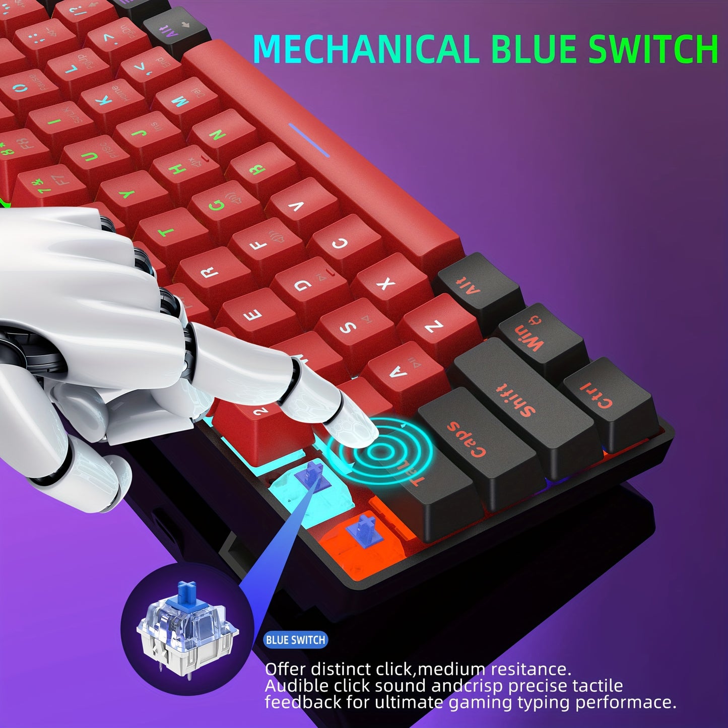 61-Key Mechanical Wired Mechanical Gaming Keyboard, Blue Light Keyboard