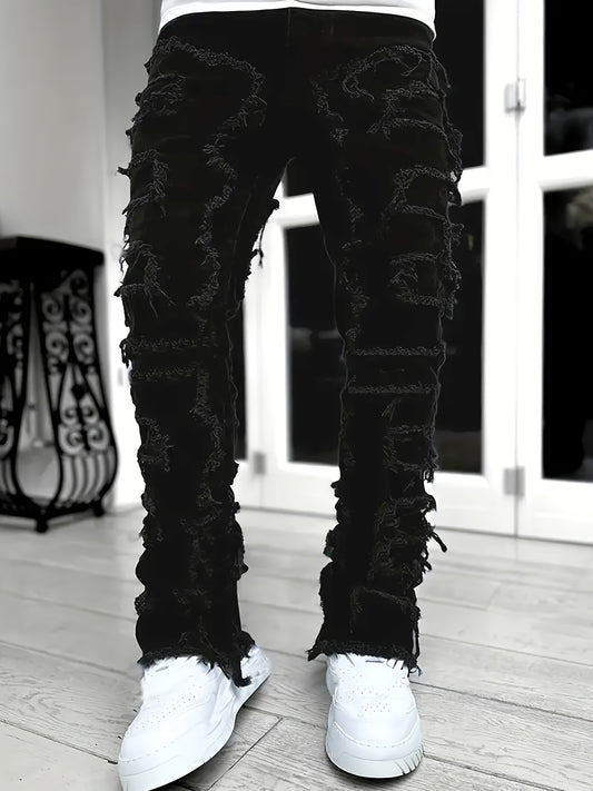 Y2k Style Trim Jeans, Men's Street Style Stretch Denim Pants