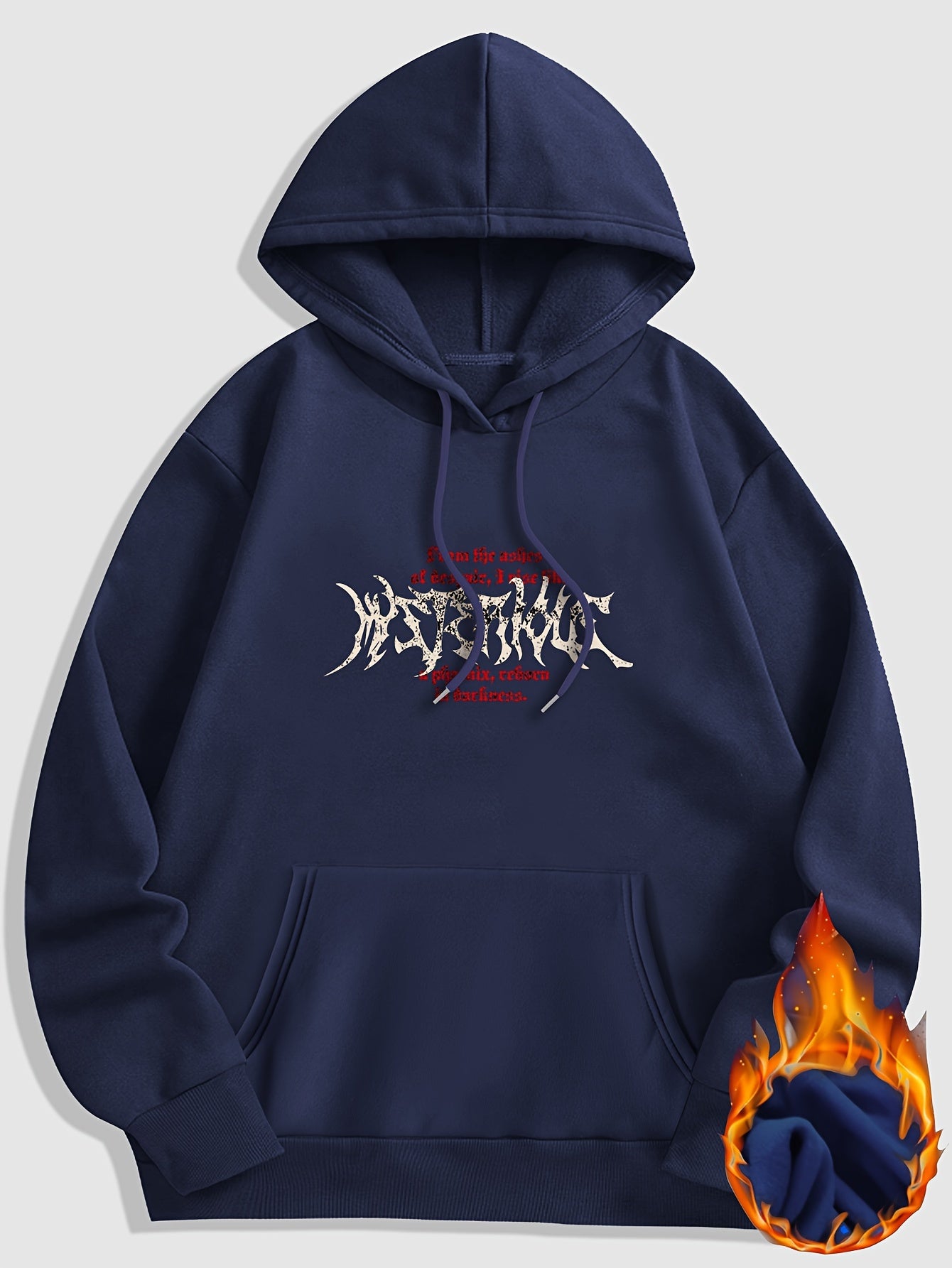 Gothic Letter And Pattern Graphic , Men's Cozy Drawstring Long Sleeve Thick Sweatshirt Hoodies