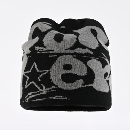 Y2K Beanie Cap, Warm graphic vintage Beanie