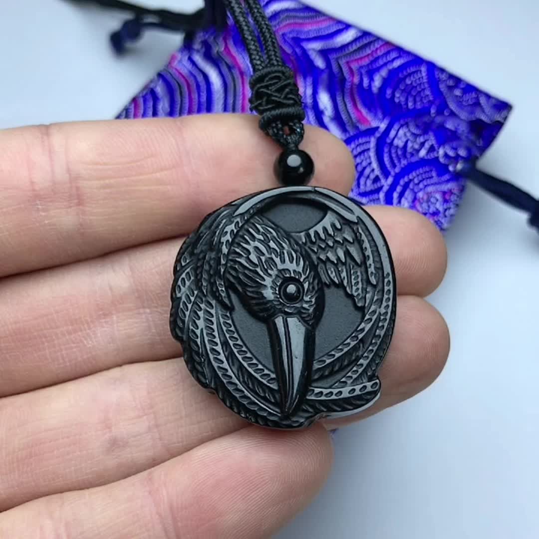 Natural Obsidian Necklace, Raptor Pendant, Crystal Necklace Pendant