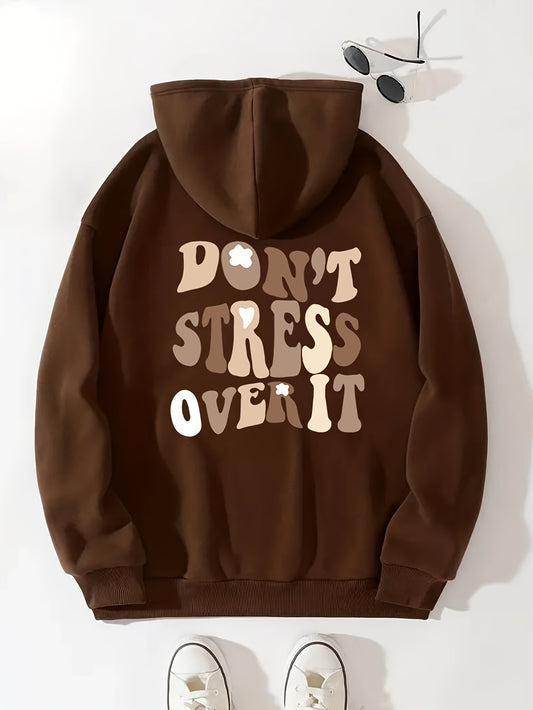 Graphic Long Sleeve Fleece Hooded Sweatshirts, Drawstring With Front Pocket