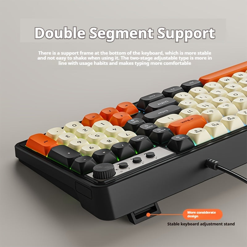 Wired Gaming Keyboard with Rainbow Backlit, Portable Black Keyboard for-98 Keys