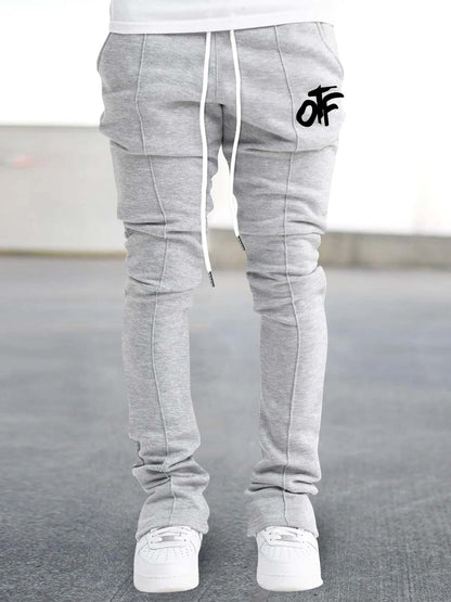 Mens Graphic Flared Sweatpants - Comfort-fit Elastic Waist & Drawstring - Roomy Pockets