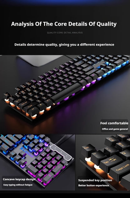 Silent Wired Gaming Keyboard, 104-Key Full Size Rainbow LED Backlit, Quiet Typing