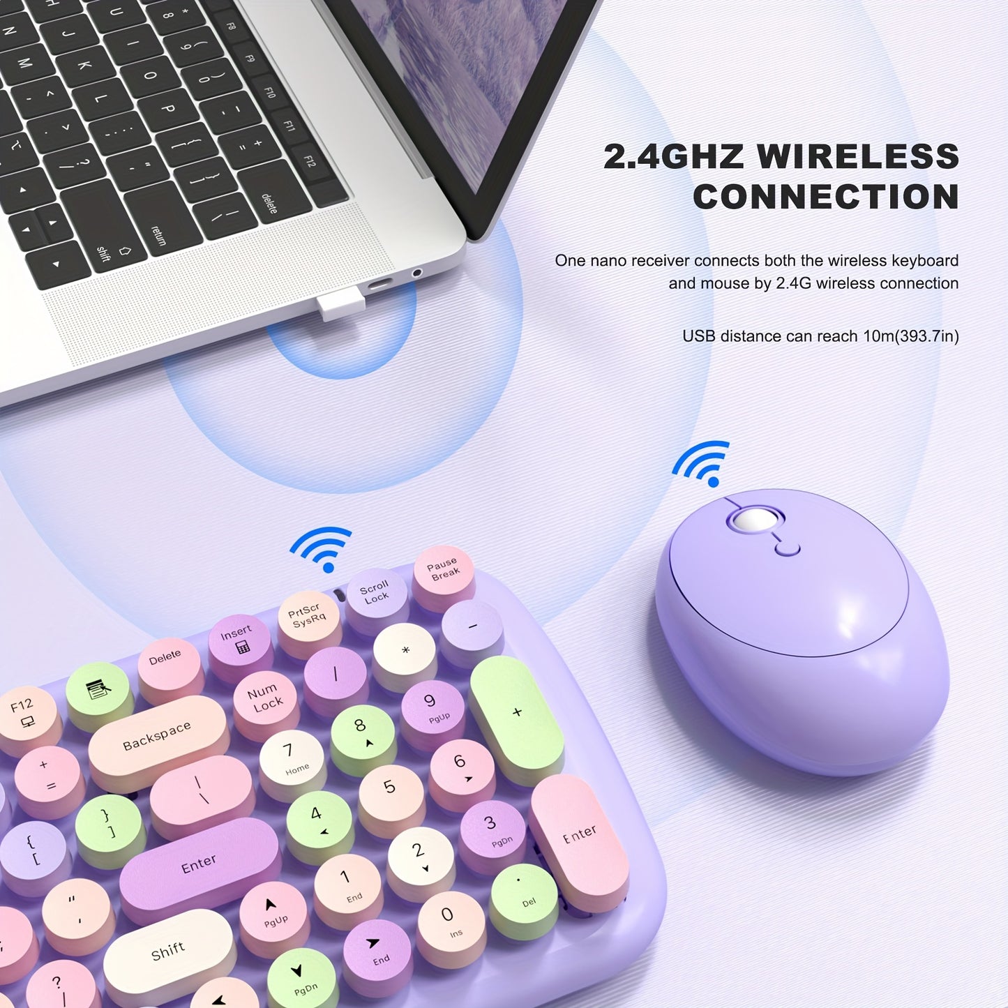 Wireless Retro Keyboard and Mouse Combo - 2.4GHz USB Rechargeable