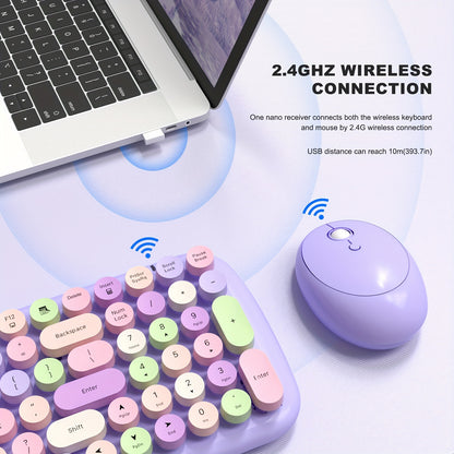 Wireless Retro Keyboard and Mouse Combo - 2.4GHz USB Rechargeable