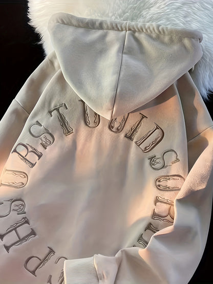 Womens Hooded Zip-up Drawstring Long Sleeve Casual Knit Jacket with Slant Pockets