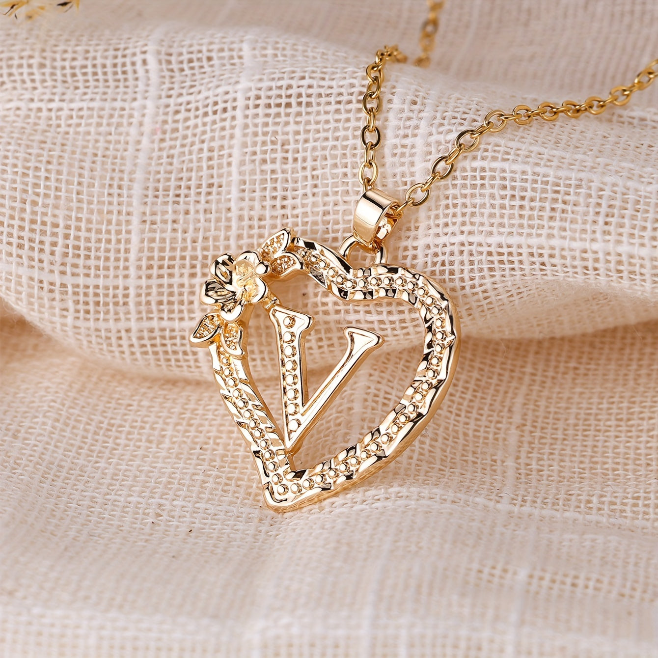 Palace Style Love Flower Letter Pendant Necklace - One 26 Letter Necklaces A-Z Capital Letter