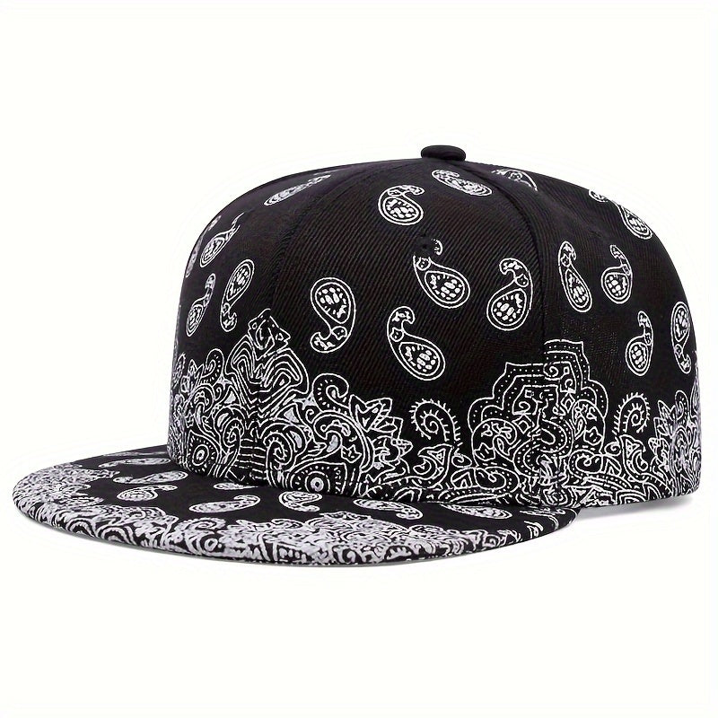 Vibrant  Paisley Print Snapback Hat Classic Solid ColorAdjustable Strap and Lightweight Design
