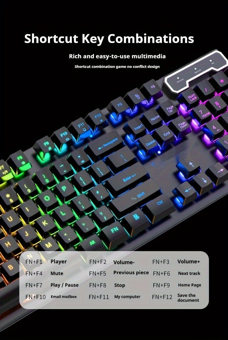 Silent Wired Gaming Keyboard, 104-Key Full Size Rainbow LED Backlit, Quiet Typing