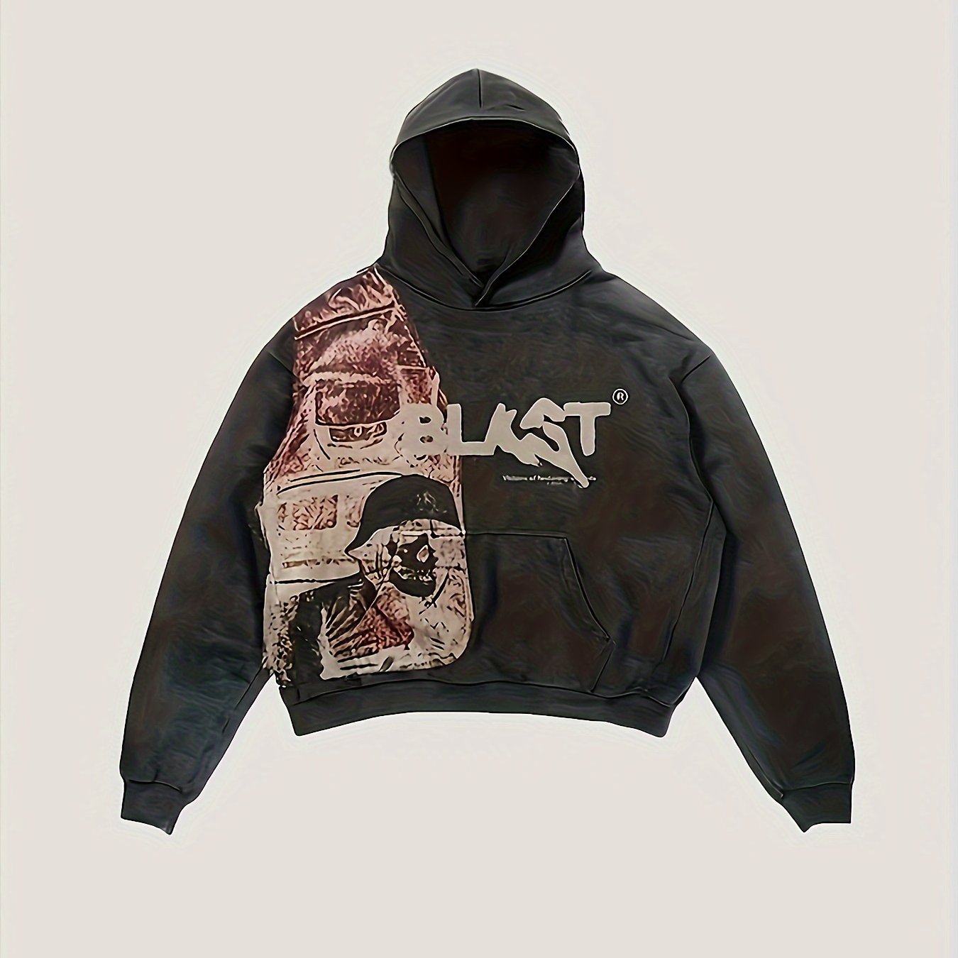 Y2K Style Hooded Pullover Sweatshirt with Kangaroo Pocket, Long Sleeve Polyester