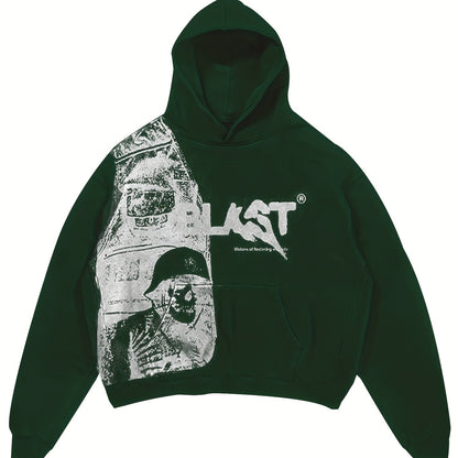 Y2K Style Hooded Pullover Sweatshirt with Kangaroo Pocket, Long Sleeve Polyester