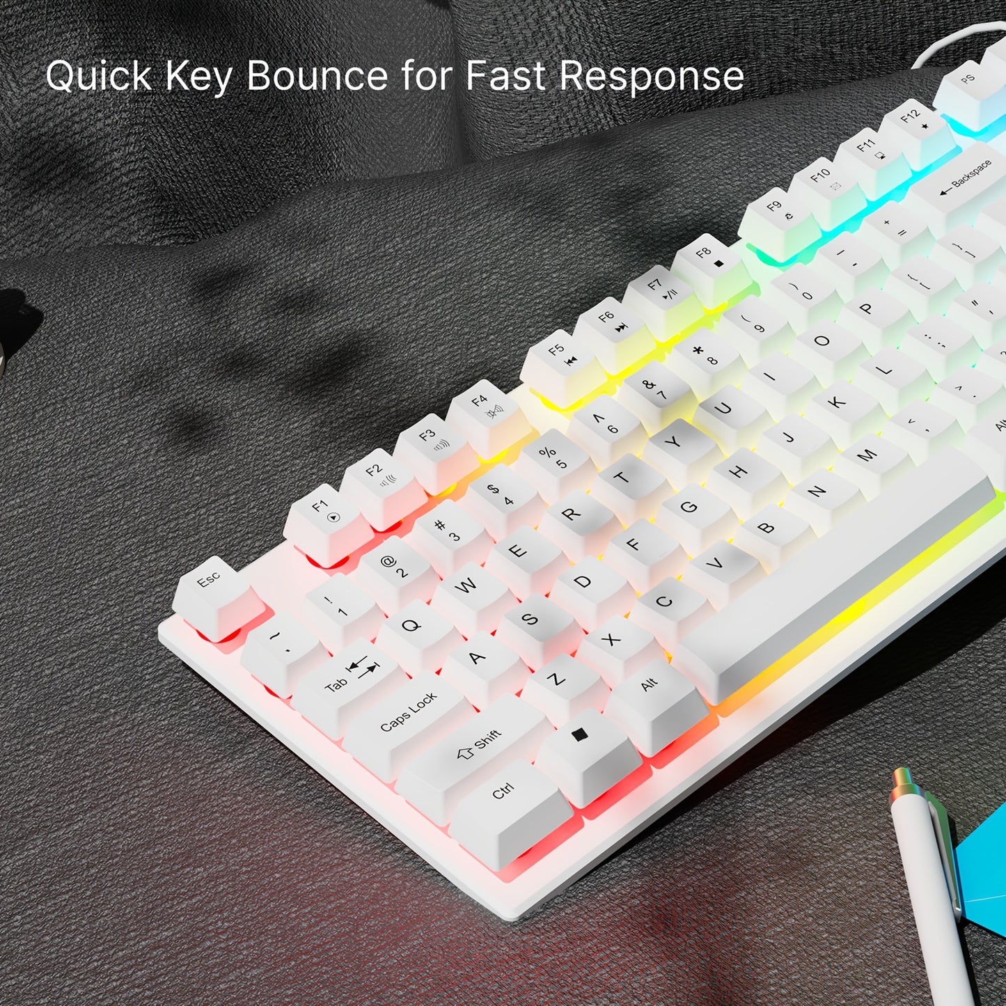 Silent Wired Gaming Keyboard, 104-Key Full Size Rainbow LED Backlit, Quiet Typing