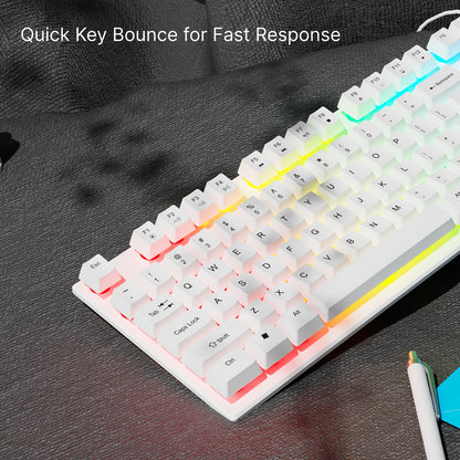 Silent Wired Gaming Keyboard, 104-Key Full Size Rainbow LED Backlit, Quiet Typing