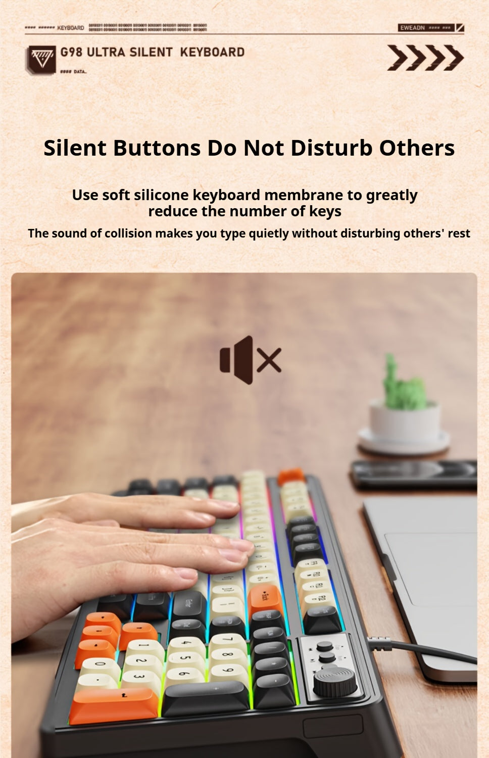 Wired Gaming Keyboard with Rainbow Backlit, Portable Black Keyboard for-98 Keys