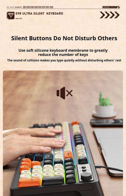 Wired Gaming Keyboard with Rainbow Backlit, Portable Black Keyboard for-98 Keys