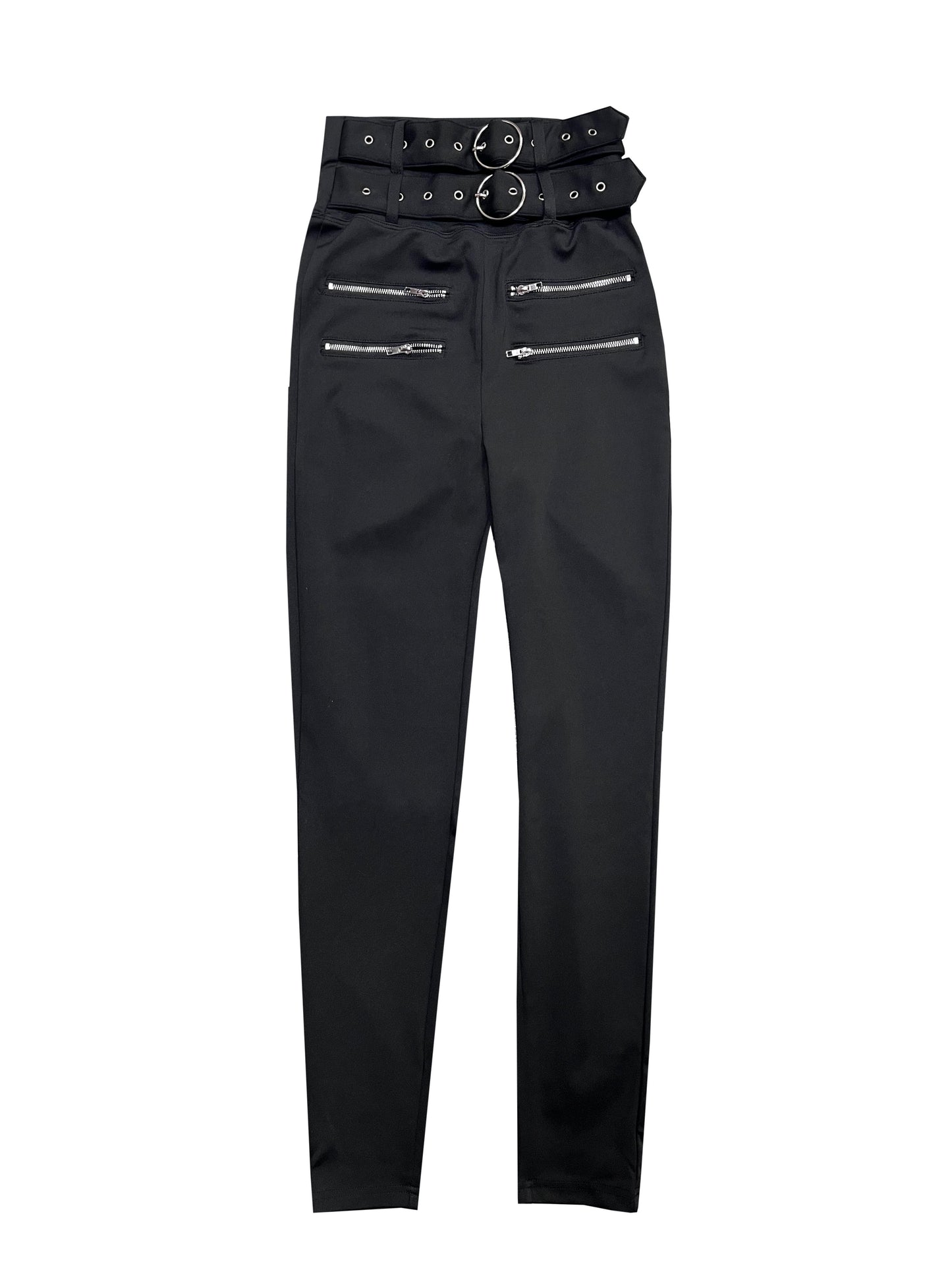 Women's High-Waisted Wide-Leg Trousers - Belted Full-Length Pants with Double Zipper