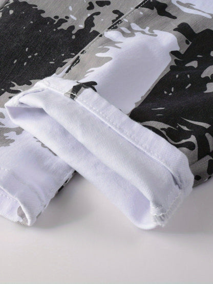 Camouflage Jeans, Casual Mid Stretch Breathable Straight Leg Slim Fit