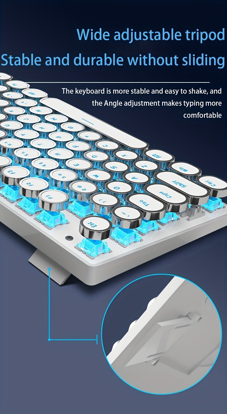 Mechanical Gaming Keyboard with Blue Switches - Round LED Backlit Keycaps, Wired USB Connectivity for Enhanced Gaming