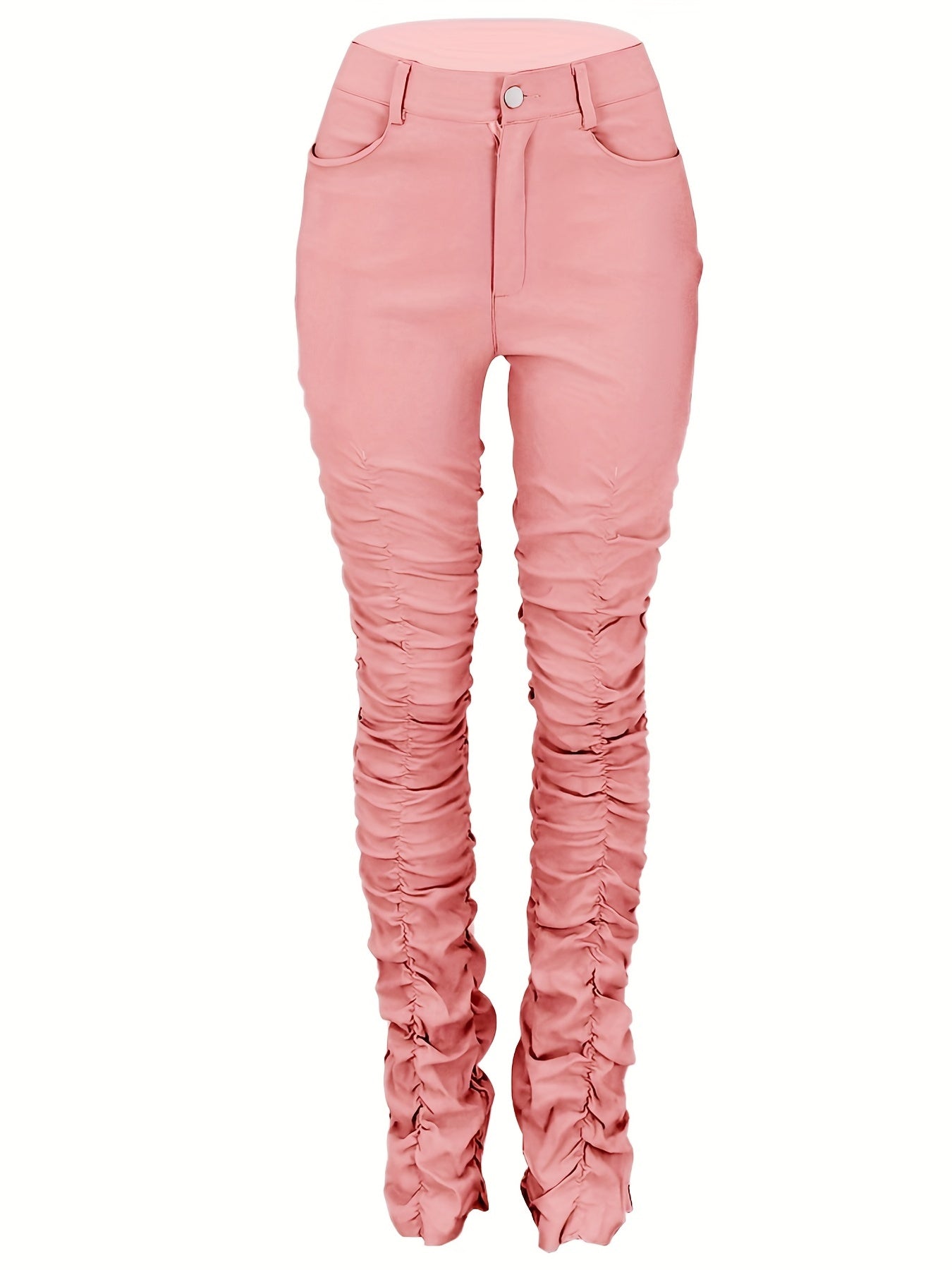 Women's High-Waisted Stretchy Ruched Pants - Light Grey Casual Tapered Leggings