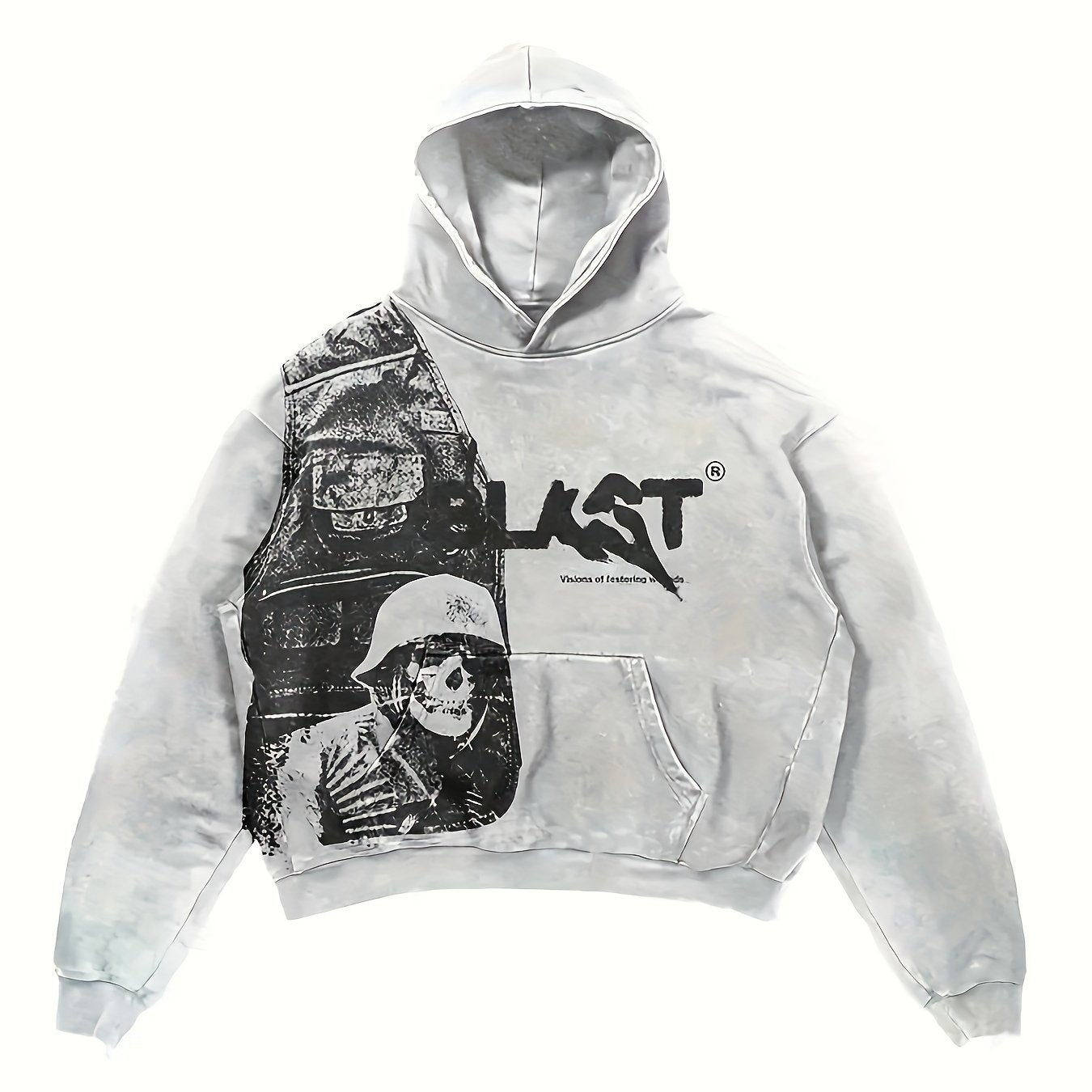 Y2K Style Hooded Pullover Sweatshirt with Kangaroo Pocket, Long Sleeve Polyester