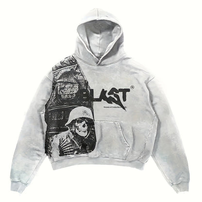 Y2K Style Hooded Pullover Sweatshirt with Kangaroo Pocket, Long Sleeve Polyester