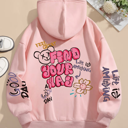 Graphic Vintage Hoodie - Soft Elasticity Polyester Drawstring Hooded Sweatshirt