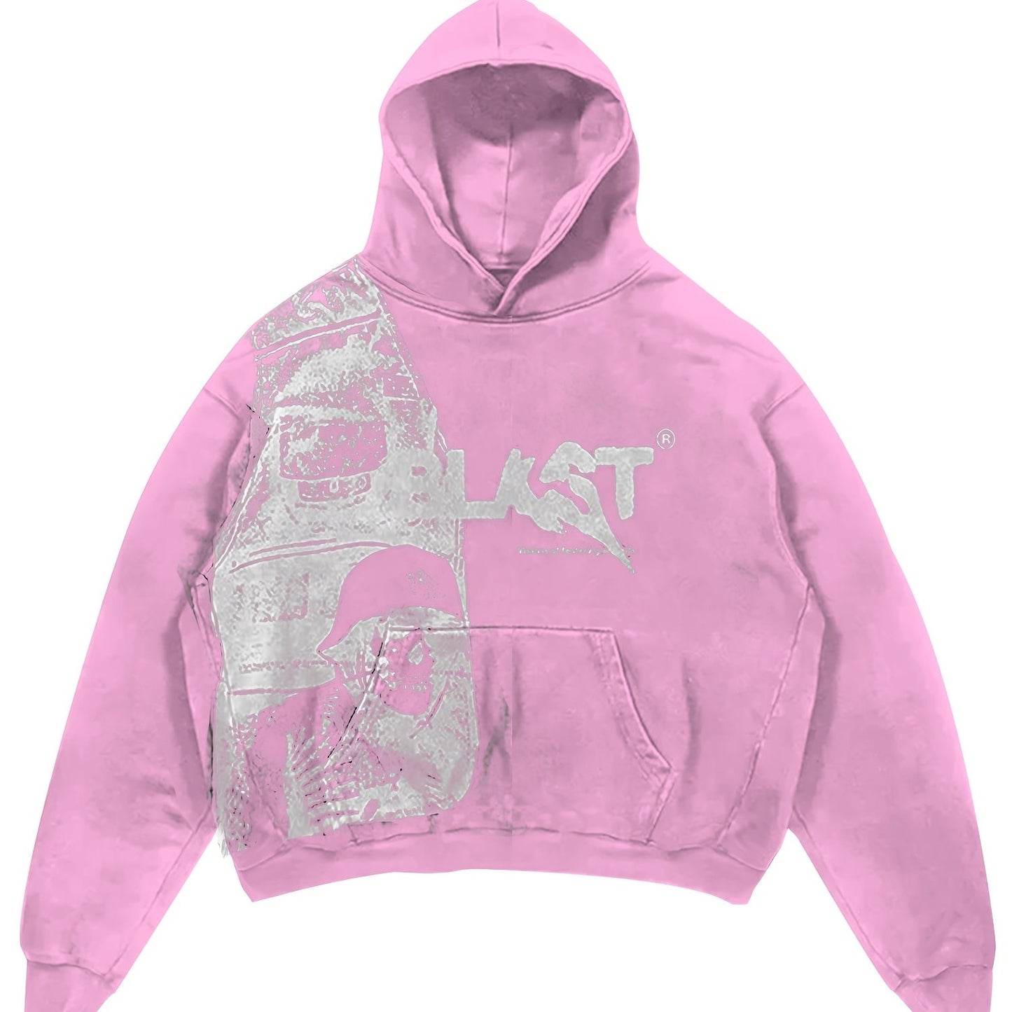 Y2K Style Hooded Pullover Sweatshirt with Kangaroo Pocket, Long Sleeve Polyester