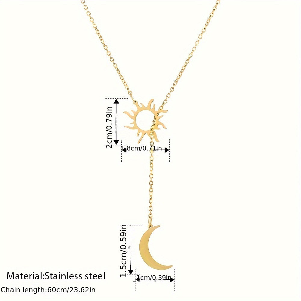 Stainless Steel Sun Totem & Moon Necklace For Women