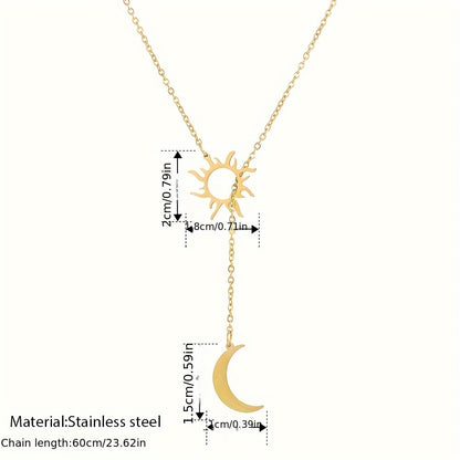Stainless Steel Sun Totem & Moon Necklace For Women