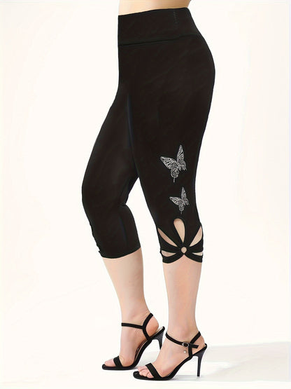 Butterfly Skinny Capris Leggings, Casual Crop Leggings