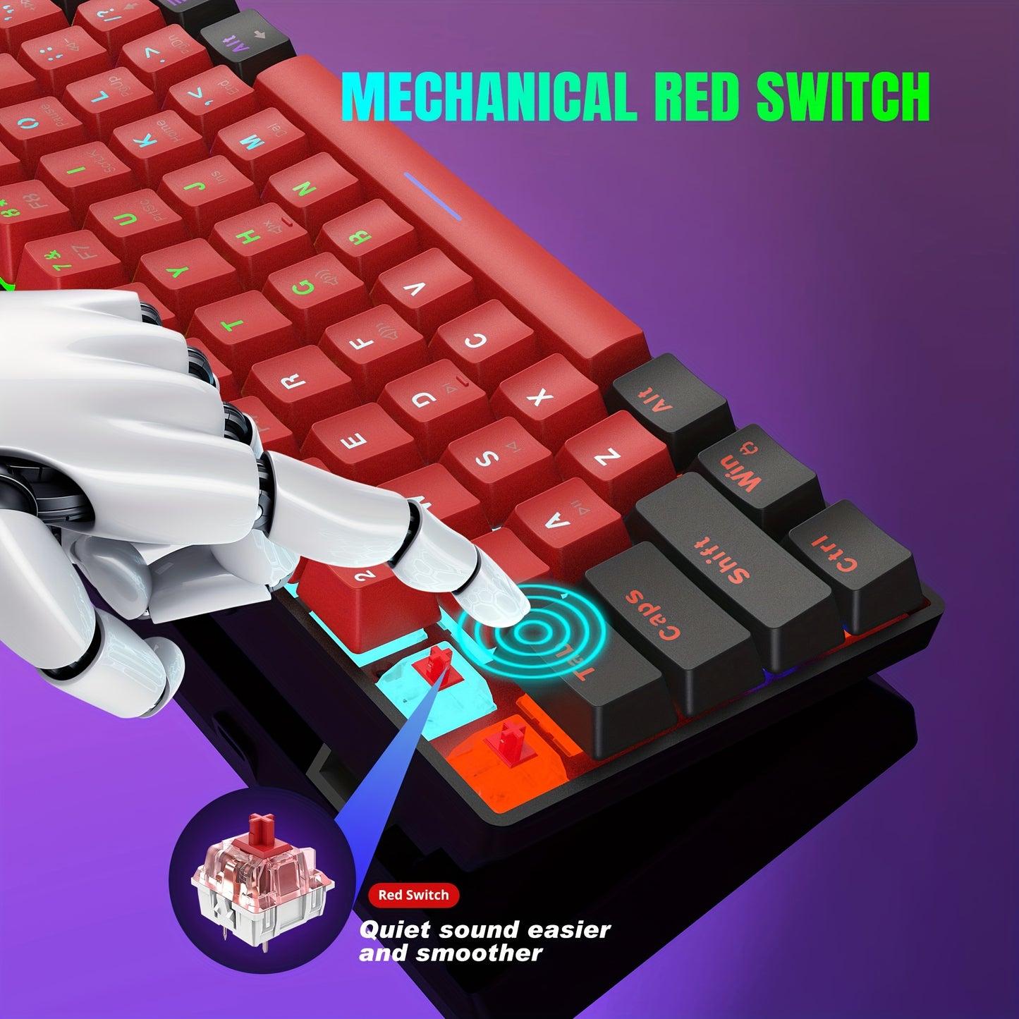 Wired Mechanical Keyboard, Mini Gaming Keyboard with 61 Red Switches Keys