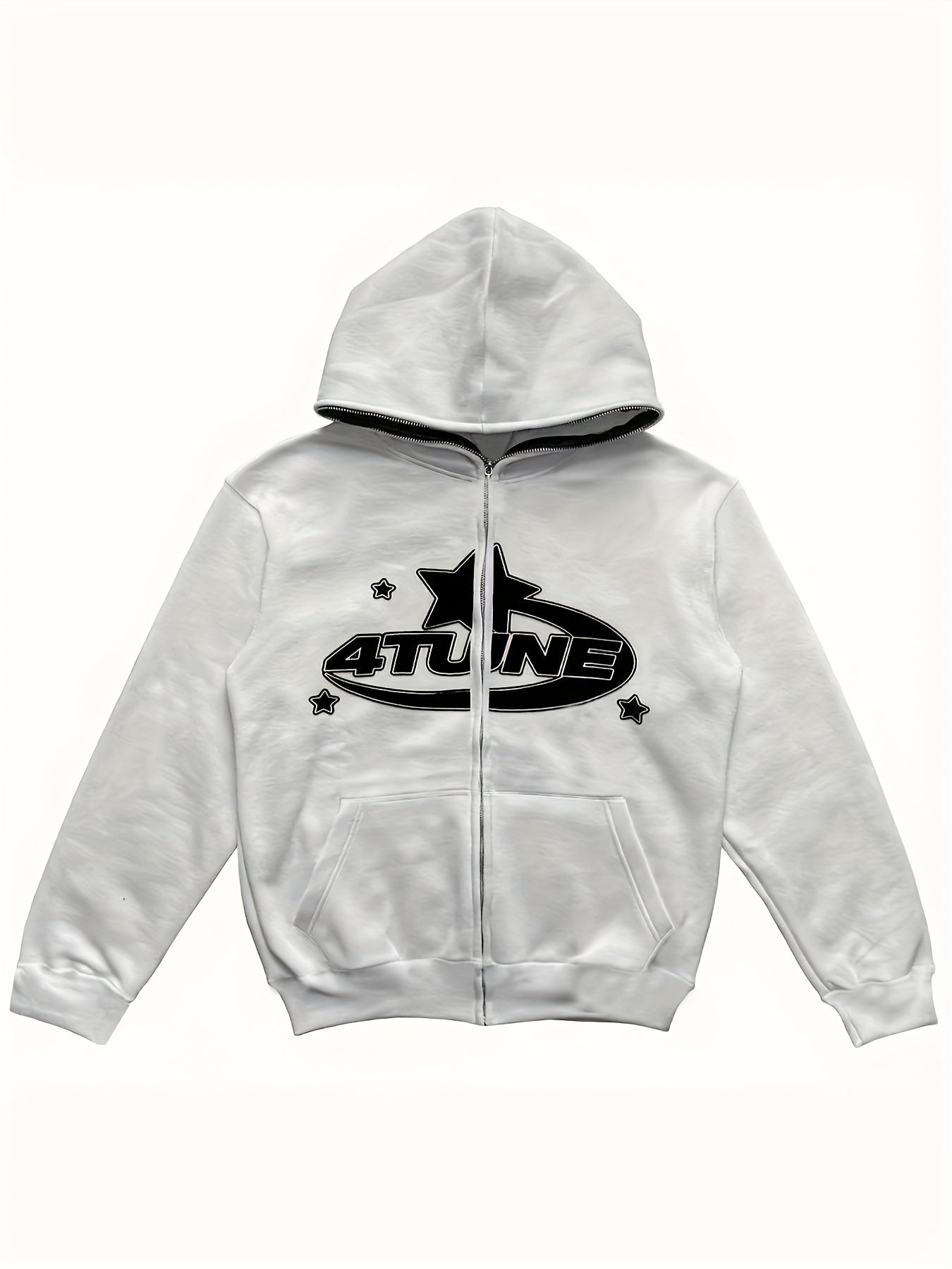 Y2K Letter & Star Print Sweatshirt, Long Sleeve Crew Neck Zip Up Hoodies Sweatshirts, Women's Clothing