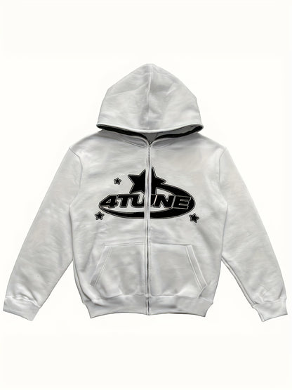 Y2K Letter & Star Print Sweatshirt, Long Sleeve Crew Neck Zip Up Hoodies Sweatshirts, Women's Clothing