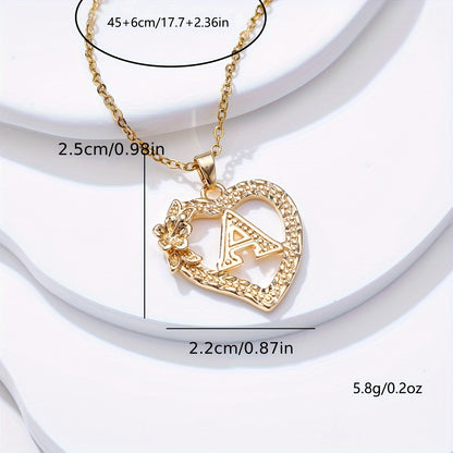 Palace Style Love Flower Letter Pendant Necklace - One 26 Letter Necklaces A-Z Capital Letter