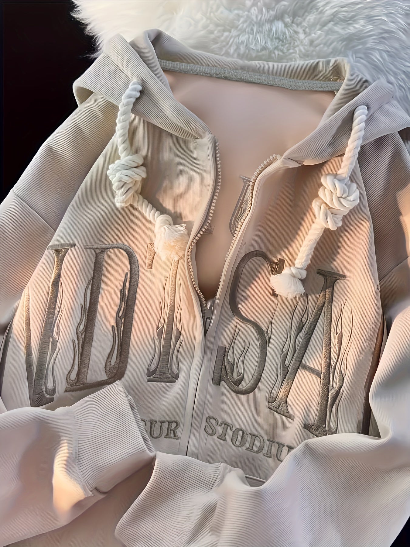 Womens Hooded Zip-up Drawstring Long Sleeve Casual Knit Jacket with Slant Pockets