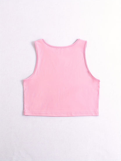 Letter Print Crop Tank Top, Y2K Sleeveless Tank Top For, Women's Clothing