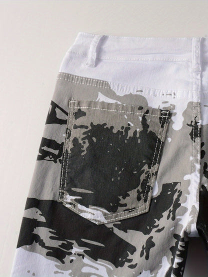 Camouflage Jeans, Casual Mid Stretch Breathable Straight Leg Slim Fit