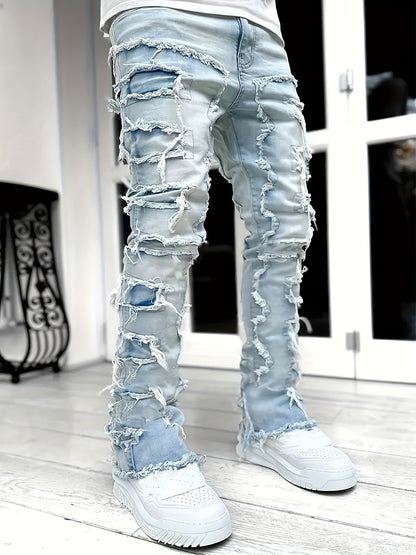 Y2k Style Trim Jeans, Men's Street Style Stretch Denim Pants